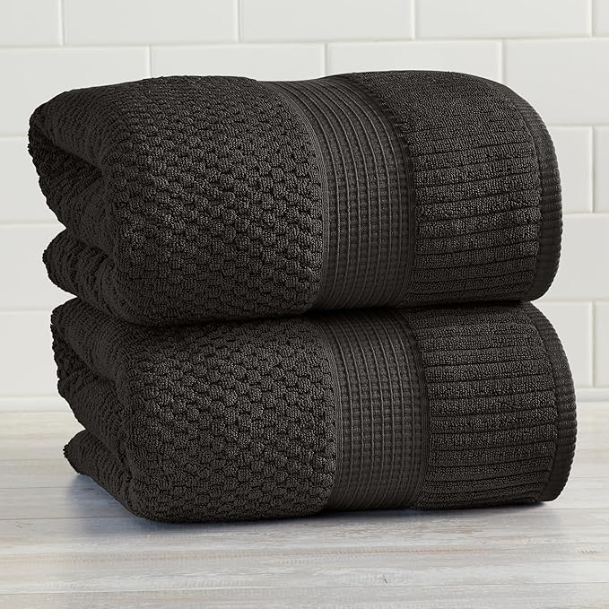 NY Loft 100% Cotton 2 Pack Bath Sheet Towel Set | Extra Large Oversize Bath Towels | Absorbent & Quick-Dry | Textured and Durable Cotton | Black