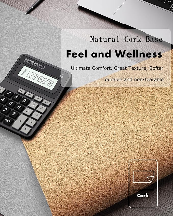 YSAGi Double-Sided Desk Pad, 31.5"x15.7"Leather Desk Mat, Eco Cork Desk Pad Protector,Large Mouse Pad,Waterproof Desk Blotter for Office/Home(Grey)