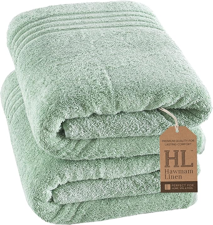 Hawmam Linen Jumbo Large Bath Sheets Towels 2 Pack Soft and Absorbent, Premium Quality 100% Cotton Towels (Light Green, Bath Sheet)