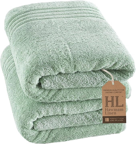 Hawmam Linen Jumbo Large Bath Sheets Towels 2 Pack Soft and Absorbent, Premium Quality 100% Cotton Towels (Light Green, Bath Sheet)