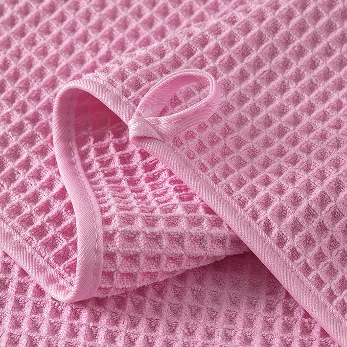 New Microfiber Waffle Bath Towels, 2 Pieces, Oversized, Soft, Absorbent, Fast Drying, Lint Free (Pink)
