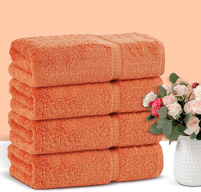 Chakir Turkish Linens 100% Cotton Premium Turkish Towels for Bathroom | 27'' x 54'' (4-Piece Bath Towels - Coral)