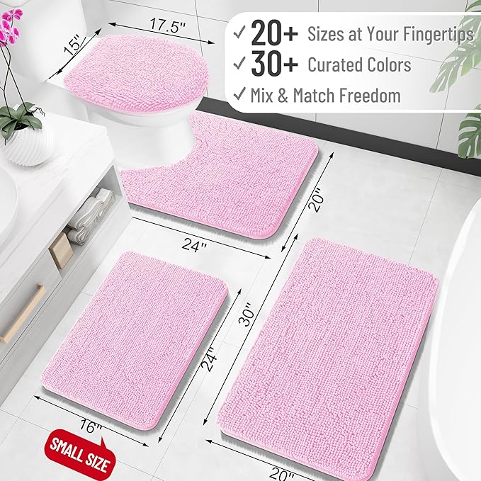 OLANLY Bathroom Rugs 30x20, Extra Soft Absorbent Chenille Bath Rugs, Rubber Backing Quick Dry, Machine Washable Bath Mats for Bathroom Floor, Tub and Shower, Home Decor Accessories, Pink