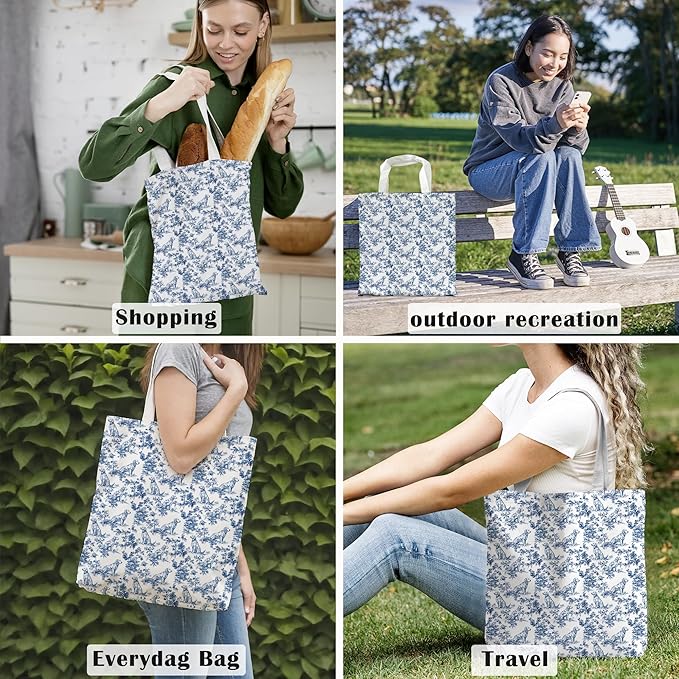 Blue Golden Retriever Tote Bag, Blue and White Chinoiserie Dog Canvas Tote Bags for Women, Grand Millennial Gifts for Women, Vintage Dog Reusable Grocery Shopping Bag