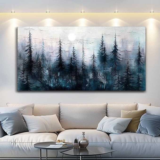 Canvas Wall Art for Living Room Large Wall Decor for Office Bedroom Decoration Foggy Forest Landscape Picture Black and White Painting Artwork Wall Mural Aesthetic Home Decor 30"X60"