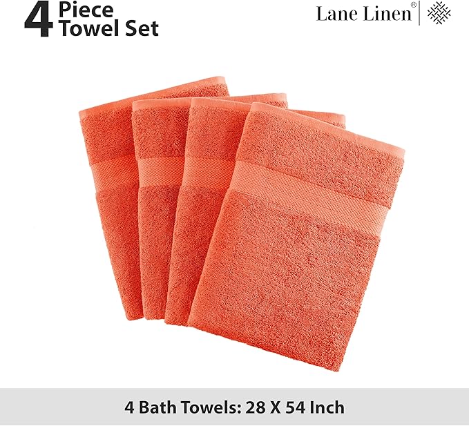 LANE LINEN 100% Cotton 4 Pack Bath Towels (28"x54") - Ring Spun Mercerized Cotton Towels Set for Bathroom - Quick Dry, Soft & Absorbent Large Bath Towel Set - Used for Salon, Spa & Hotel - Tiger Lily