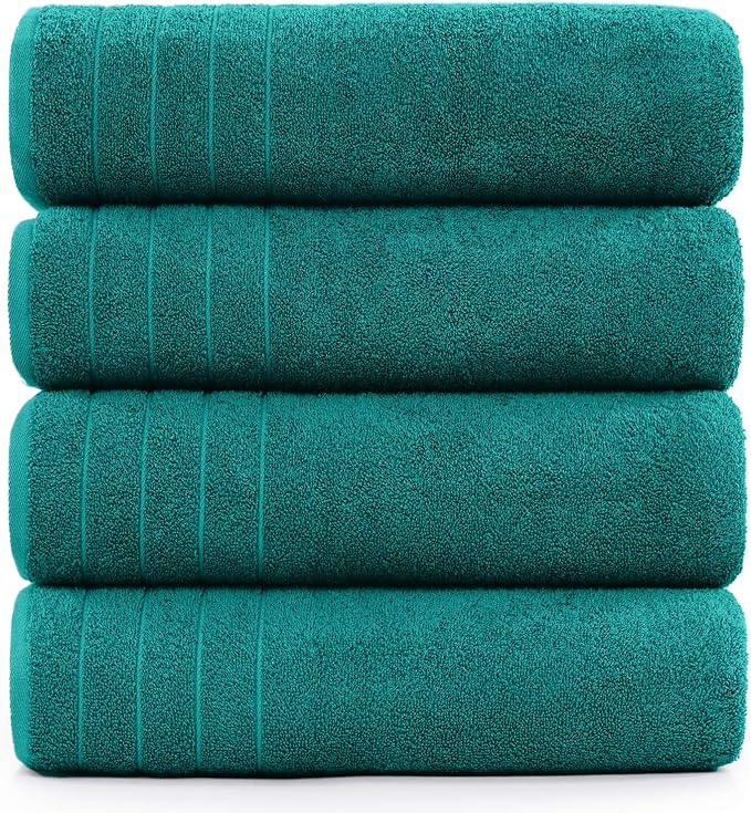 DAN RIVER Bath Towels Set of 4, 30 x 60 Inches, 100% Cotton, Larger & Lighter Weight, Quicker to Dry, Super Soft and Absorbent, Ideal Hotel Towels for Daily Use, Teal