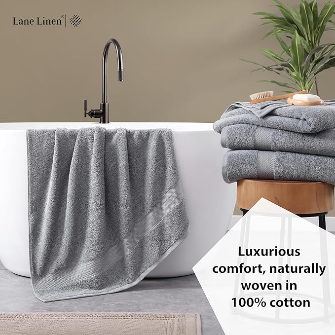 LANE LINEN 100% Cotton Oversized Bath Towels Set of 2 (35"x66") - Ring Spun Cotton Oversized Towels - Quick Dry, Soft & Absorbent Extra Large Bath Towel Set - Dorm Essentials for Girls - Space Grey