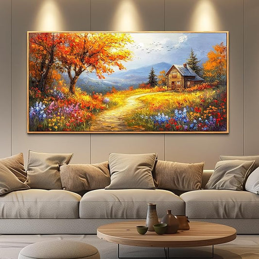 FUHAIHUA Large Wood Framed Wall Decor For Living Room Canvas Wall Art For Office Modern Wall Decorations For Bedroom Reddish Orange Tree Painting Farmhouse Pictures Artwork Room Home Decor 24x48 In