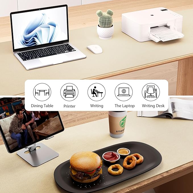 Aothia Leather Desk Pad Protector, Office Desk Mat, Large Mouse Pad, Laptop Desk Pad, Non-Slip PU Leather Desk Blotter, Waterproof Desk Writing Pad for Office and Home (Beige, 47" x 24")