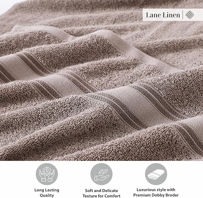 LANE LINEN 100% Cotton Bath Towels Set of 4 (28"x54") - Zero Twist, Mercerized Cotton Bathroom Towel Set - Quick Dry, Very Soft & Absorbent Large Bath Towels - Mininmal Lint After 3 Washes - Platinum