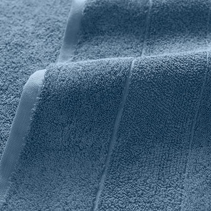 Aston & Arden Aegean Terry Bath Towels - Set of 2 - Ringspun Turkish Cotton Thick and Soft Absorbent Luxury Hotel and Spa Bathroom Towel, 600 GSM, 30 x 60 in, Copen Blue