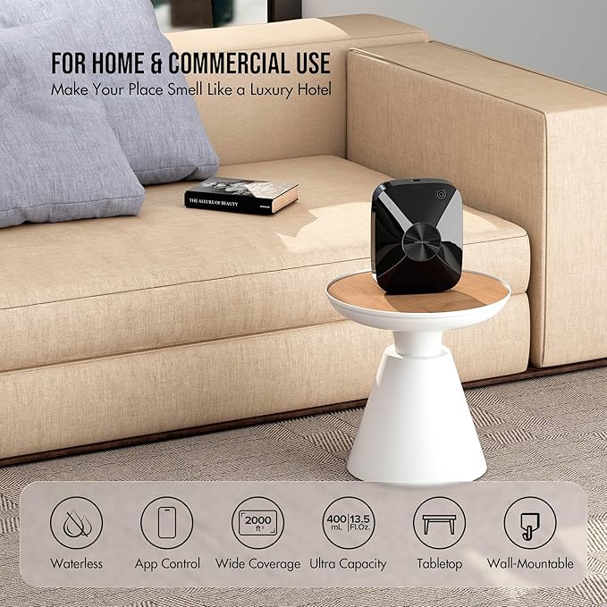 Airversa Smart Waterless Essential Oil Diffuser, 400mL Capacity with 200mL Fragrance Scent Oils, Up to 2000 sq ft Aromatherapy Scent Air Machine for Large Room and Commercial Use, ANA Black Kit