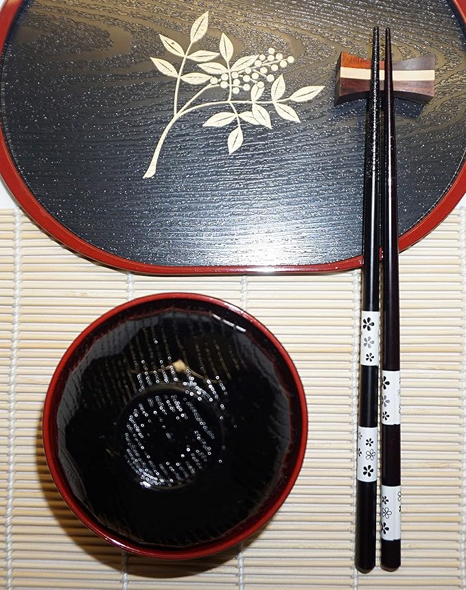 JapanBargain 4511x2, Bamboo Chopsticks Reusable Japanese Chinese Korean Wood Chop Sticks Hair Sticks 5 Pair Gift Boxed Set Dishwasher Safe, 9 inch, White-Sakura, Set of 2