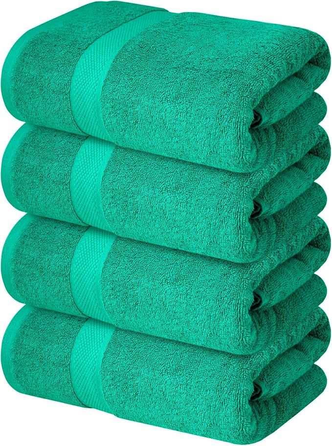 Infinitee Xclusives Luxury 100% Ring-Spun Cotton Bath Towels Set of 4 (27x54 inches) – Soft, Absorbent & Quick-Drying Towels for Bathroom, Gym, Spa & Hotel Use (Vivid Green, Bath Towels)