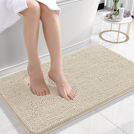 OLANLY Bathroom Rugs 24x16, Extra Soft Absorbent Chenille Bath Rugs, Rubber Backing Quick Dry, Machine Washable Bath Mats for Bathroom Floor, Tub and Shower, Home Decor Accessories, Sand