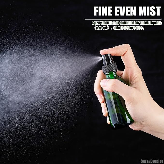 2 oz Glass Spray Bottles, Reusable Fine Mist Sprayer Small Spray Bottle, Leak-Proof Design, Perfect for Travel, Skin Care, Perfumes, Botanical, Cleansing (Green, 2oz-12pcs)