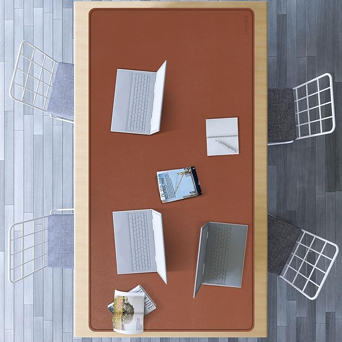 CENNBIE Leather Desk Mat, 71" x 35.5" Extra Large Desk Pad Blotter Protector, Extended Non-Slip Table Pad, Waterproof PU Leather Desk Mat on top of desks Large for Office and Home (Brown)