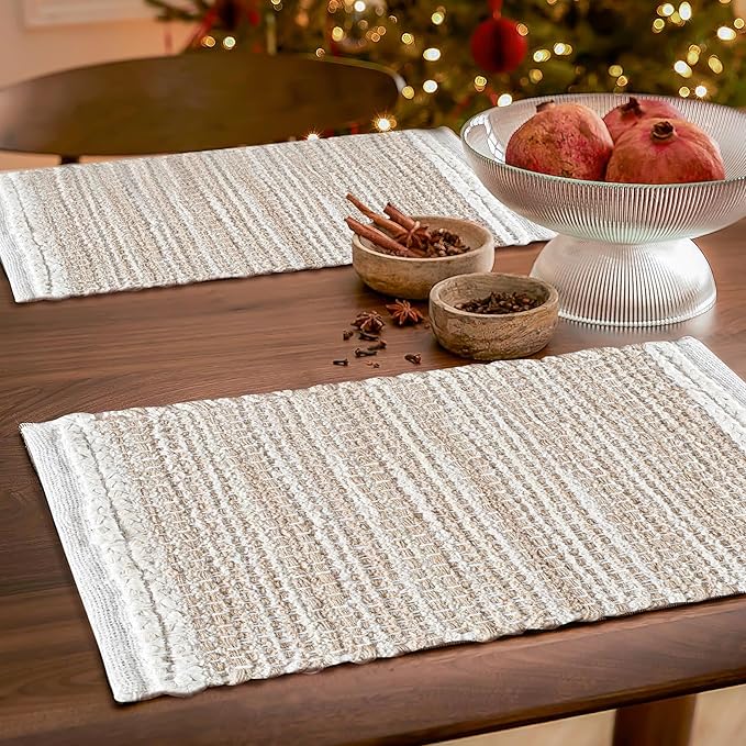 Hausattire Woven Table Placemats Set of 4 - Natural, Jute Boho Outdoor Table Mats for Kitchen Dining Coffee Table | Easy Clean Thanksgiving Farmhouse Placemat for Wedding, Restaurants - 13x19 Inches