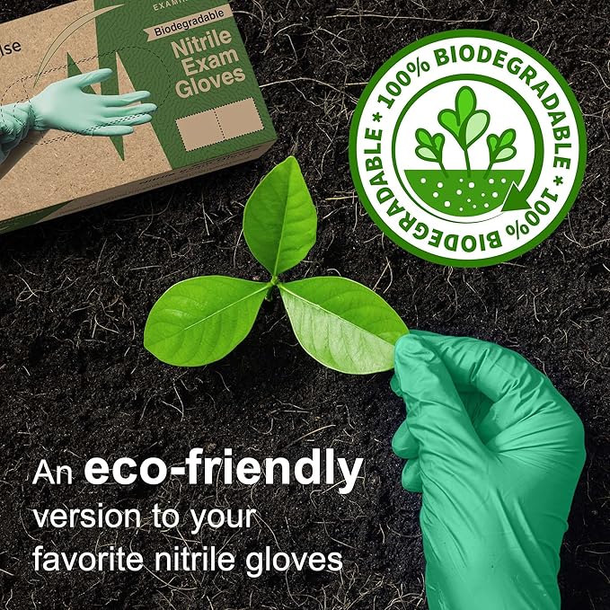 FifthPulse Biodegradable Disposable Nitrile Gloves, 150 Count, Green Food Safe Cooking Gloves - Powder and Latex Free Gloves
