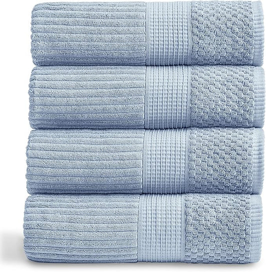 Springtree Home 100% Cotton Bath Towel Set of 4 | Super Soft & Absorbent with Quick-Dry Fibers | 4 Bath Towels | Textured and Durable Cotton | Krista Collection - Dusty Blue