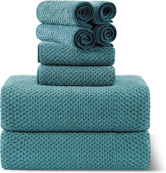 8-Piece Turquoise Bath Towel Set, 2 Extra Large Bath Towel Sheets, 2 Hand Towels and 4 Washcloths - Highly Absorbent Quick Dry Microfiber,Ultra Soft Towel Set for Bathroom, Waffle Weave Design