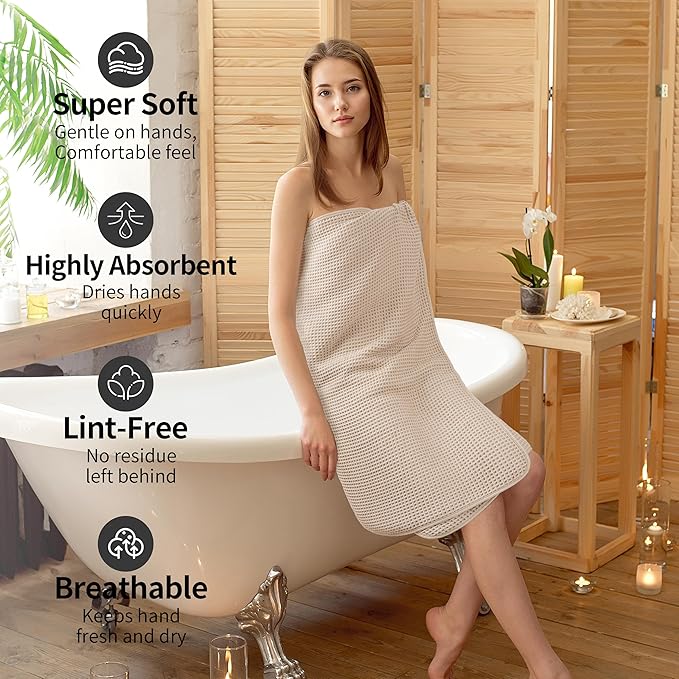 New Microfiber Waffle Bath Towels, 2 Pieces, Oversized, Soft, Absorbent, Fast Drying, Lint Free (Champagne)