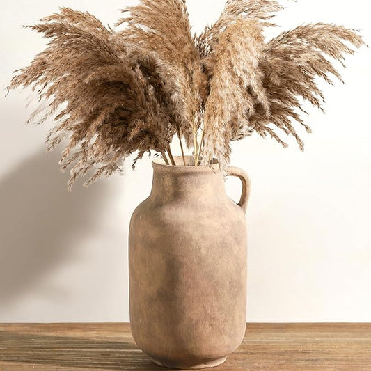 Ceramic Flower Vase Home Decor - 9.7 inch Large Table Flowers Vases Living Room Bedroom Plant Decorations Farmhouse Vintage for Kitchen Shelf Office Coffee Dining Desk House Women (Retro, 9.7")