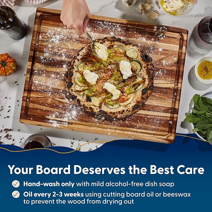 Sonder Los Angeles, XL Thick Teak Wood Cutting Board for Kitchen with Juice Groove, Sorting Compartments, Charcuterie Cheese Board 20x15x1.5 in (Gift Box Included)
