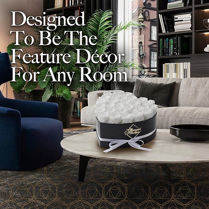 GLAMOUR BOUTIQUE 27 Flower Forever Heart Shape Box - Preserved Roses Gift for Her, Preserved Flowers, White