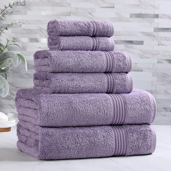 Superior Egyptian Cotton 6-Piece Towel Set, Bathroom Essentials, Towels For Bathroom, Apartment, Airbnb, Guest Bath, Face, Hand, Bath Towels, Washcloths, Absorbent, Fast Drying, Royal Purple
