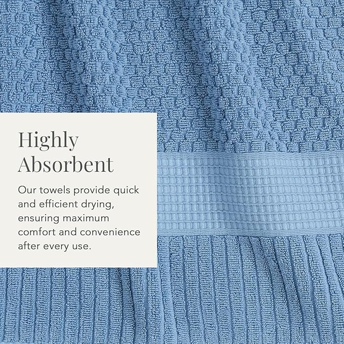 NY Loft 100% Cotton Bath Towel 4 Pack | Super Soft & Absorbent Quick-Dry Bath Towels 30" x 52" |Textured and Durable Cotton | Trinity Collection (4 Pack Bath Towel, Blue Shadow)