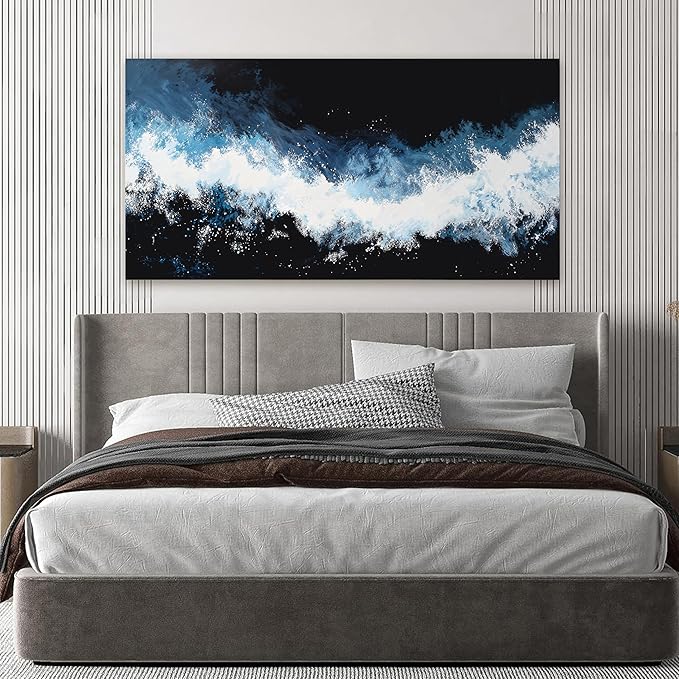 YISXINOAG Canvas Wall Decor Modern Abstract Art Wall Decor Black and White Wall Art Canvas Prints Modern Home Decorations Blue and White Wave Abstract Art for Bathroom Ready to Hang Size 20"X40"