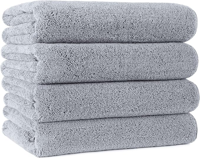 POLYTE Microfiber Quick Dry Lint Free Bath Towel, 57 x 30 in, Pack of 4 (Gray)