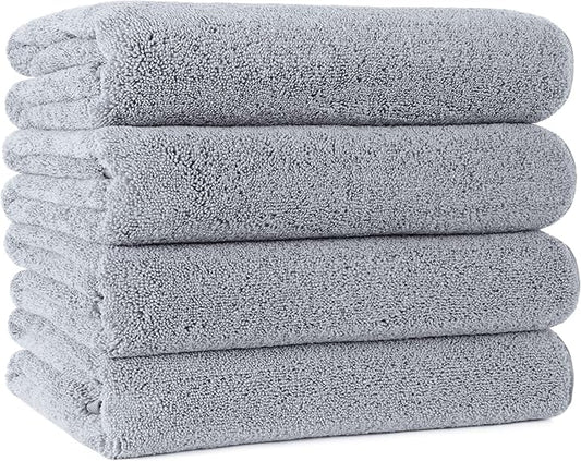 POLYTE Microfiber Quick Dry Lint Free Bath Towel, 57 x 30 in, Pack of 4 (Gray)