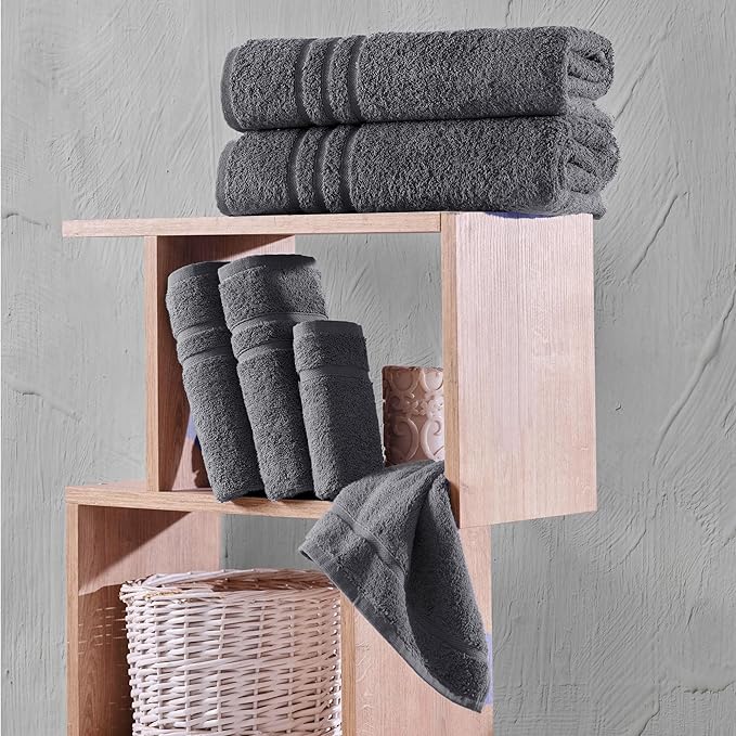 Hawmam Linen Grey 6 Piece Bath Towels Set for Bathroom Original Turkish Cotton Soft, Absorbent and Premium 2 Bath Towels, 2 Hand Towels, 2 Washcloths (Cool Grey)