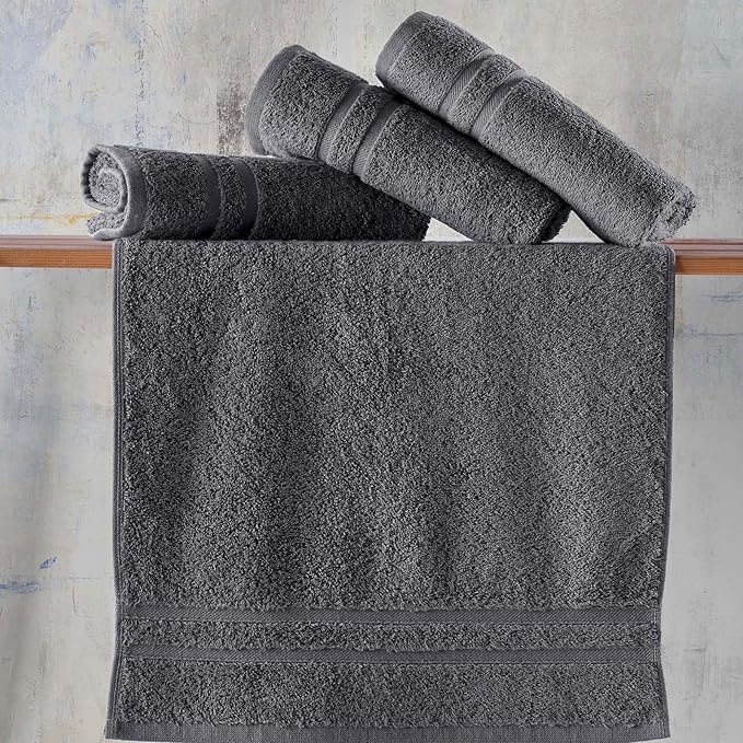 Hawmam Linen Cool Grey Hand Towels 4-Pack - 16x29 Turkish Cotton Premium Quality Soft - Small Towels for Bathroom