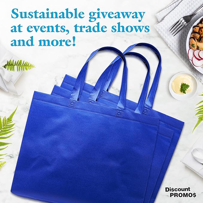 DISCOUNT PROMOS Jumbo Sized Tote Bags Set of 10, Bulk Pack - Reusable Grocery Bags, Shopping Bags, Promotional Item Totes for Women - Blue