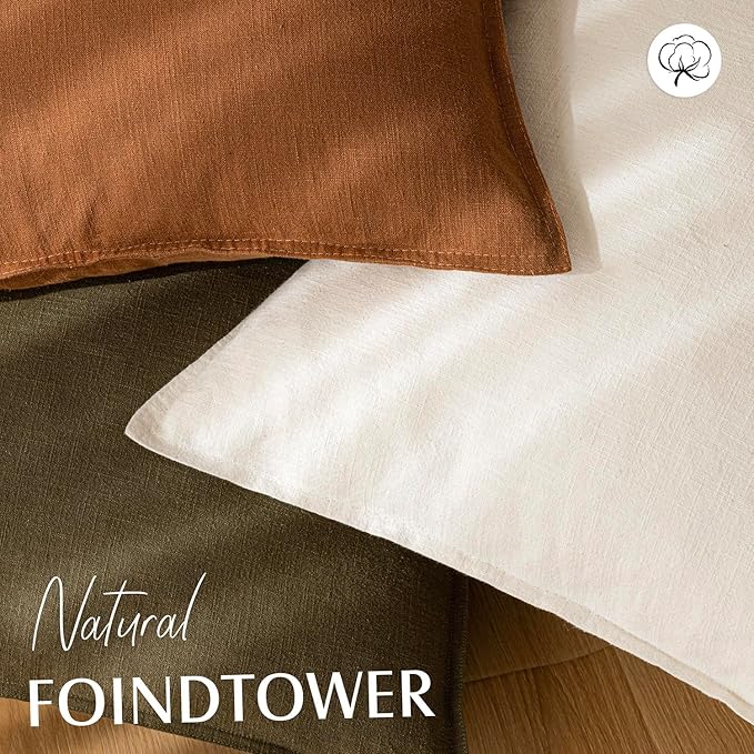 Foindtower Pack of 2, Decorative Linen Soild Throw Pillow Covers Soft Accent Lumbar Cushion Case Boho Farmhouse Neutral Pillowcase for Couch Sofa Bed Living Room Home Decor 12 x 20 Inch Cream White