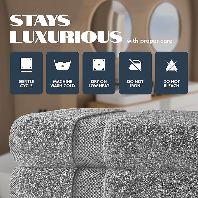 White Classic Luxury Bath Towels Set of 4 Large - 700 GSM Cotton Ultra Soft Bath Towels 27x54 | Highly Absorbent and Quick Dry | Hotel Towels for Bathroom Luxury, Plush Shower Towels, Light Grey