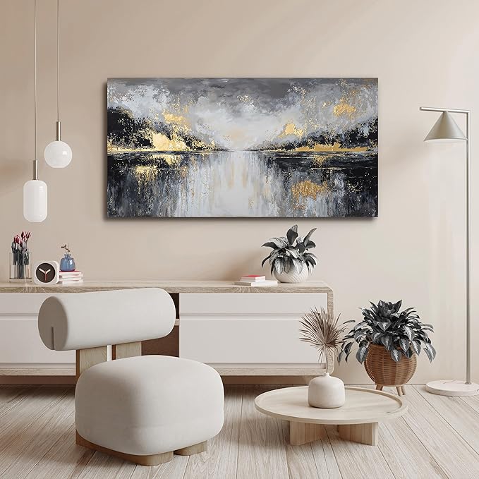 YISXINOAG Canvas Wall Art Modern Abstract Art Wall Decor Black and Gold Wall Decor Canvas Prints Modern Home Decorations Gold Abstract Art on Bathroom, Dining Room Ready to Hang Size 20"X40"