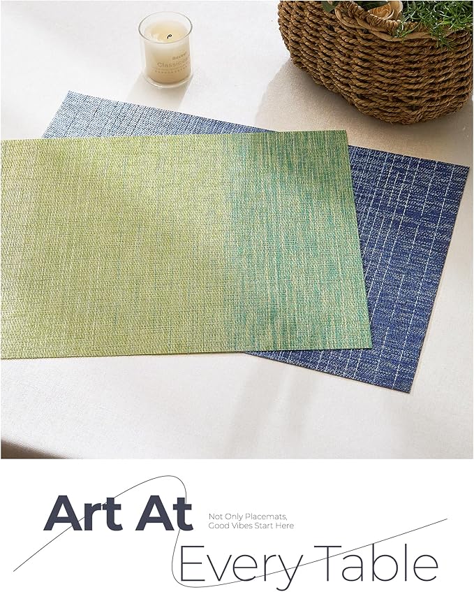 Leetaltree Gradient Blue Woven Placemats Set of 4 - Heat Resistant Non-Slip Place mats for Dining Table, Washable Durable PVC Vinyl Woven Table Mats(Gradient Blue, 4)