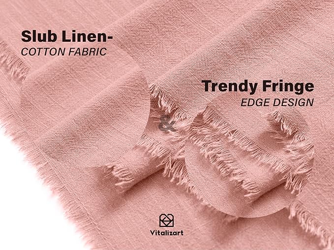 Vitalizart Pink Table Runner 14 x 120 Inches Long Slub Texture Cotton Linen Table Runner for Rustic Home Decorations Dining Room Wedding Decor Reception Bridal Shower Thanksgiving Christmas