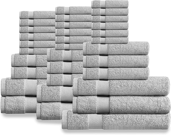 Delara Organic Cotton Luxuriously Plush Bath Towel 33 Piece Set|GOTS & Oeko-TEX Certified|Premium Hotel Quality Towels|Feather Touch Technology|650 GSM Long Staple|Soft, Quick Dry & Ultra-Absorbent