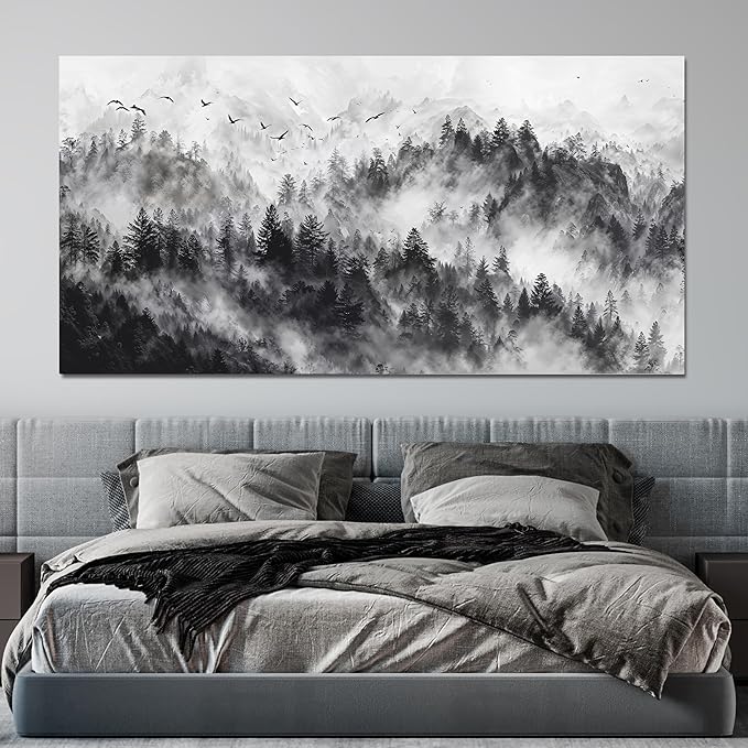 YISXINOAG Modern Canvas Art Wall Decor Large Abstract Wall Art for Living Room Mountain Landscape Black and White Abstract Wall Art Canvas Prints Modern Home Decorations Ready to Hang Size 29"X58"