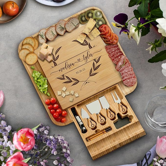Personalized Charcuterie Board - Custom Engraved Bamboo Cheese Board Set for Couples, House Warming Gifts New Home, Wedding, Bridal Shower, Birthday Gifts for Women, Anniversary, Chrismas