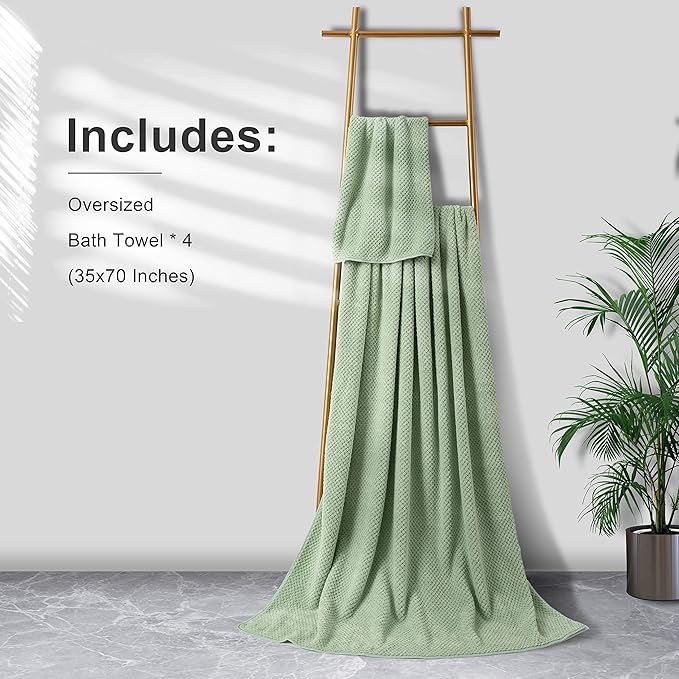 Extra Large Bath Towel Sheet Set 35x70 Inches - Oversized Bath Towels Set,Jumbo Large Microfiber - Quick Dry, Lightweight,Super Soft,Highly Absorbent Towel Set for Bathroom,Hotel,SPA,Pack of 4 (Green)