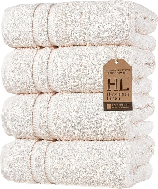 Hawmam Linen Sea Salt Cream Hand Towels 4 Pack Turkish Cotton Premium Quality Soft and Absorbent Small Towels for Bathroom