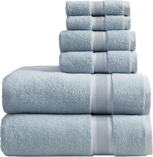 Springtree Home Luxury Bamboo Rayon Bath Towel Set 6 Piece Set | 35% Bamboo Rayon - 65% Cotton | Absorbent Quick-Dry Towels for Bathroom | Oeko-TEX Standard 100 Cotton | Blue Fog