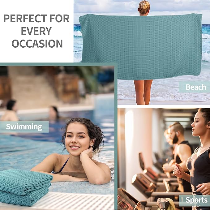 Microfiber Waffle Bath Towels, 4 Pieces, Soft, Absorbent, Fast Drying, Lint Free (Green)